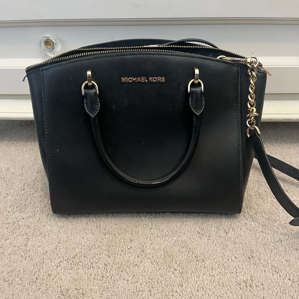 Michael Kors Black Satchel with Gold Accents